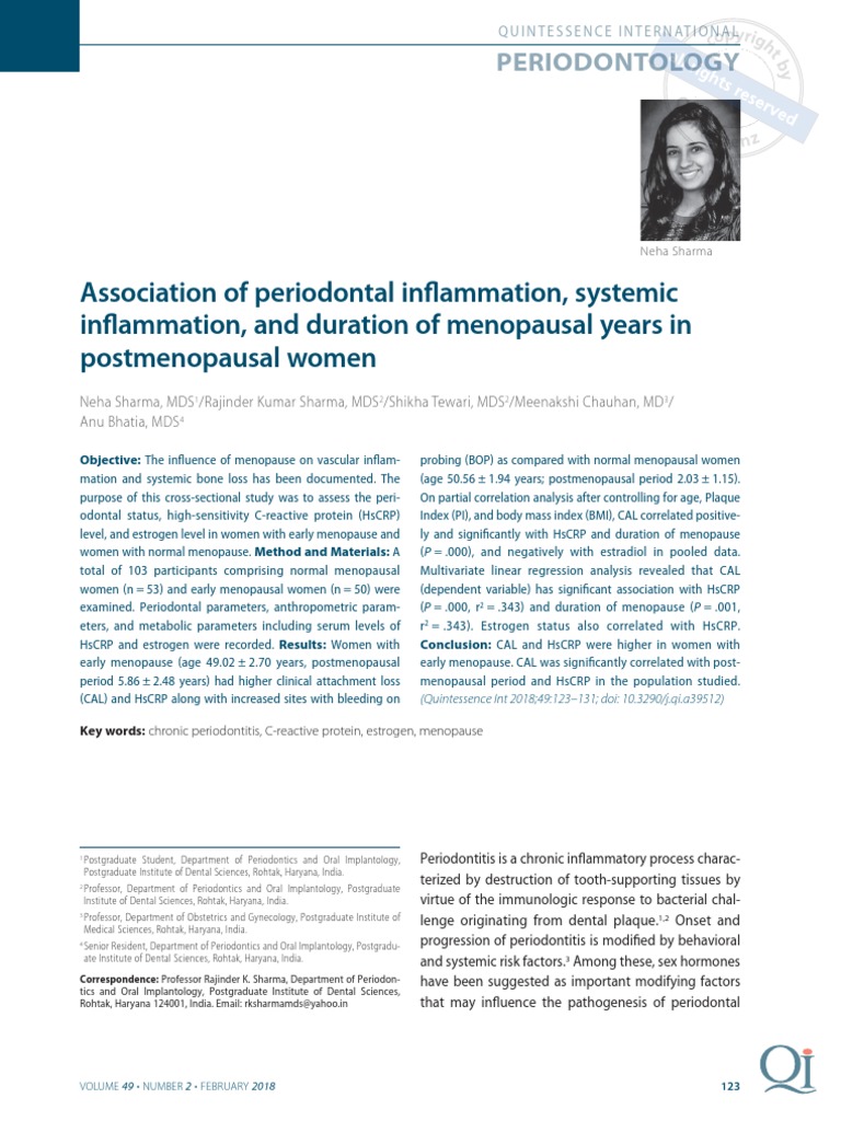 Association of Periodontal Inflammation, Systemic Inflammation, and