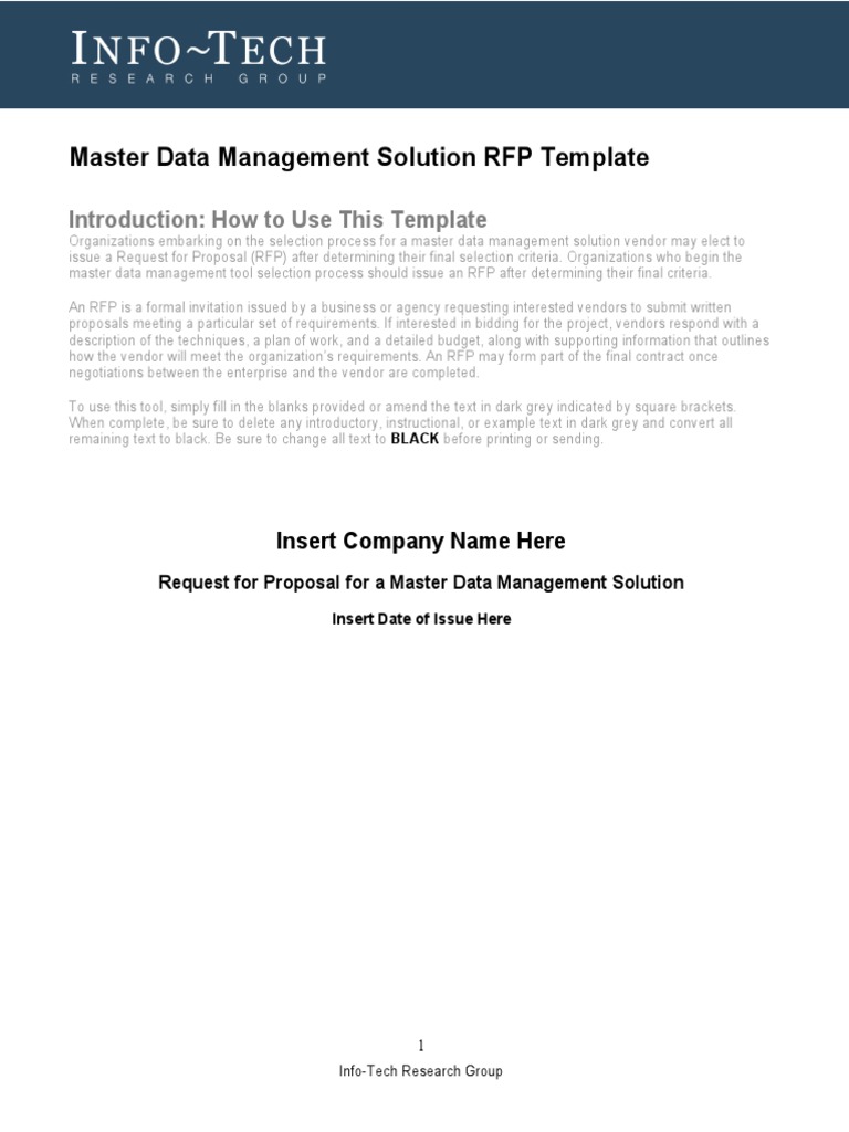 Master Data Management Solution RFP Template: Introduction: How To Use ...