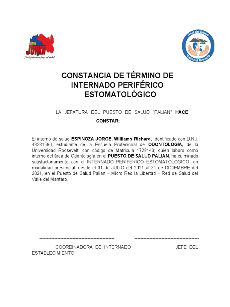 Constancia de Término de Internado | PDF