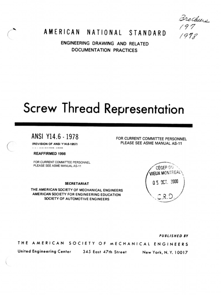 ASME 14.6 Screw Thread Representation | PDF