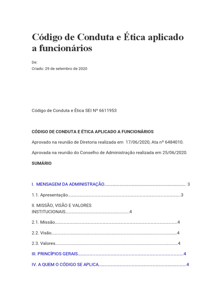 Código de Conduta e Ética Aplicado A Funcionários | PDF | Discriminação ...