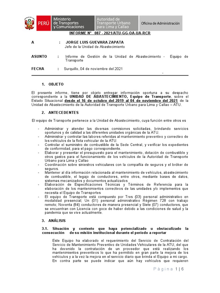 Informe de Gestión de Transporte ATU 2021 | PDF | Lima | Transporte