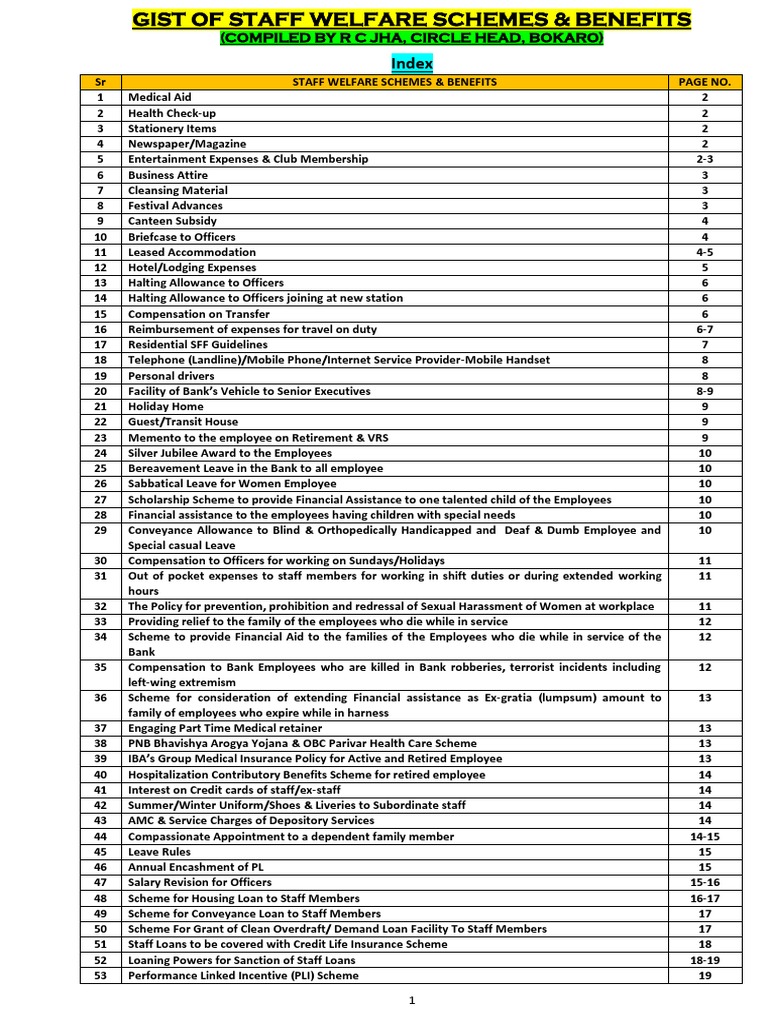 Gist of Staff Welfare Schemes & Benefits As On 28.10.2021 PDF