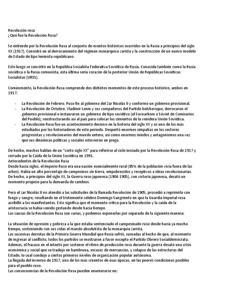 Causas y Consecuencias de la Revolución Rusa | PDF | Unión Soviética ...