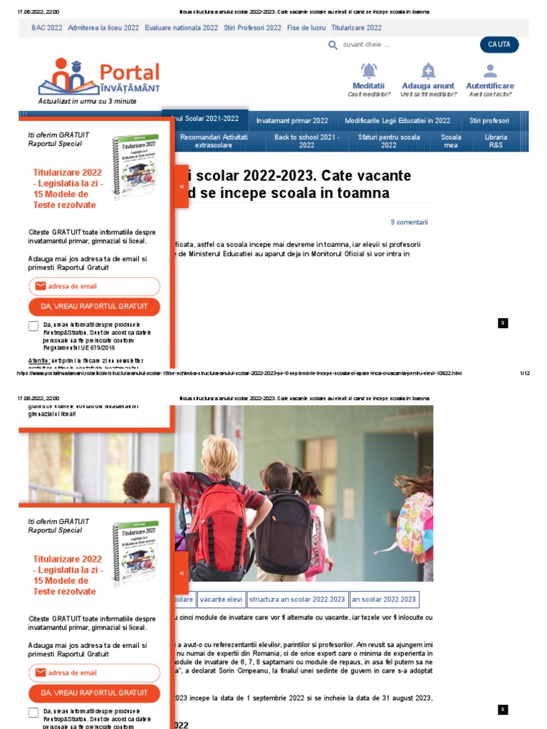 Noua structura a anului scolar 20222023. Cate vacante scolare au
