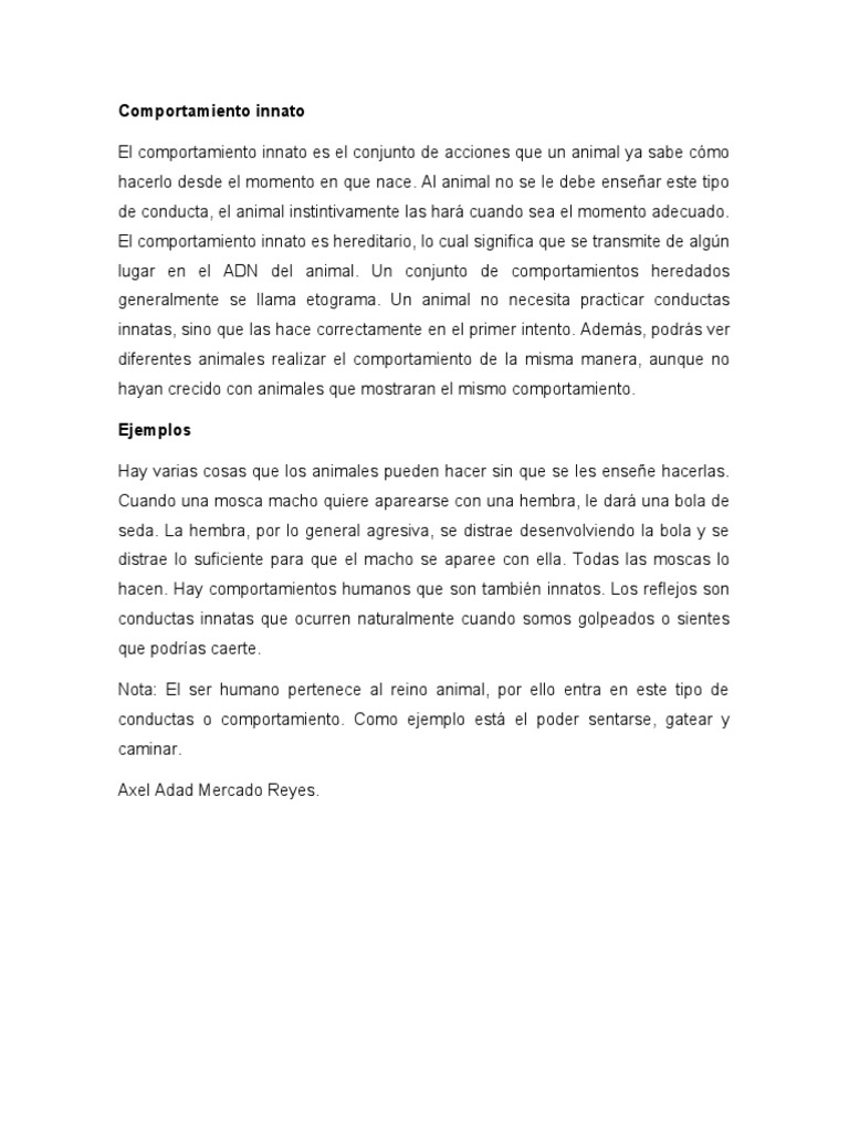 Definición y ejemplos de conducta innata | PDF