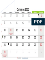 Calendario Octubre 2022 para Imprimir Chile