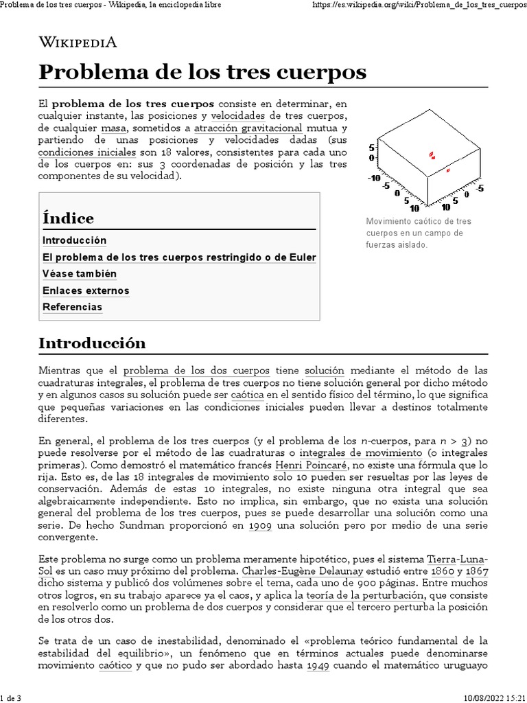 Problema de Los Tres Cuerpos - Wikipedia, La Enciclopedia Libre | PDF