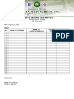 Parents' General Orientation: Attendance Sheet