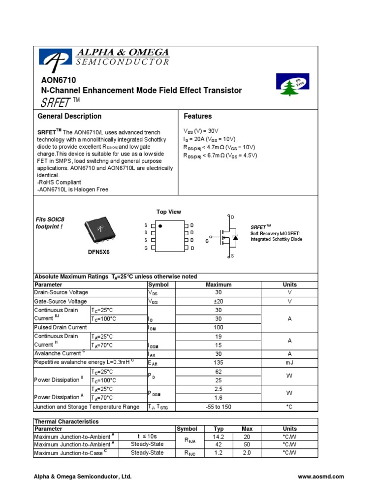 AON6710 NChannel Enhancement Mode Field Effect Transistor PDF