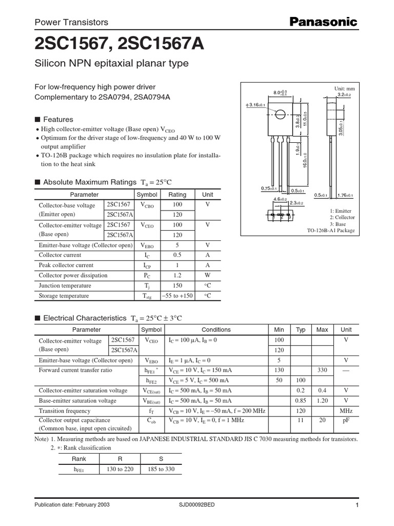 C1567 - NPN Transistor, 100v, 500ma, 5v Base, For Low-Frequency High ...