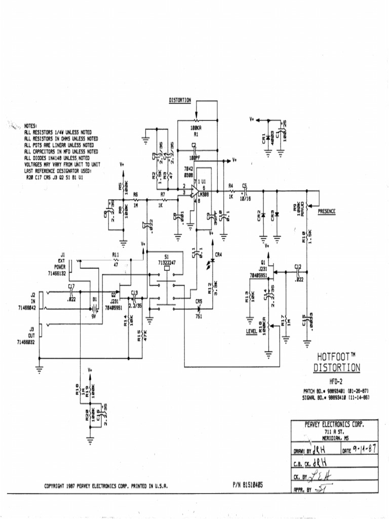 Peavey HD-2 - Hotfoot Distortion - Schematic | PDF