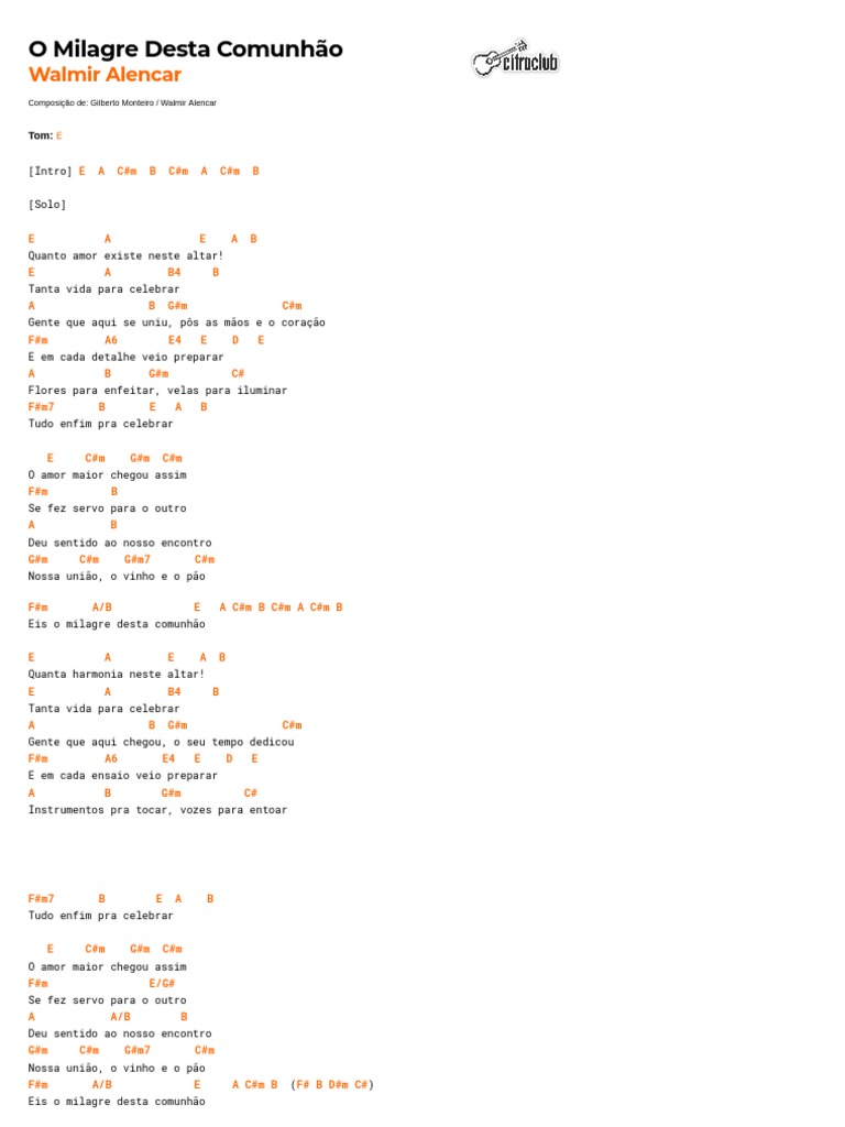 O Milagre da Comunhão: Letra e Cifras | PDF | Eucaristia
