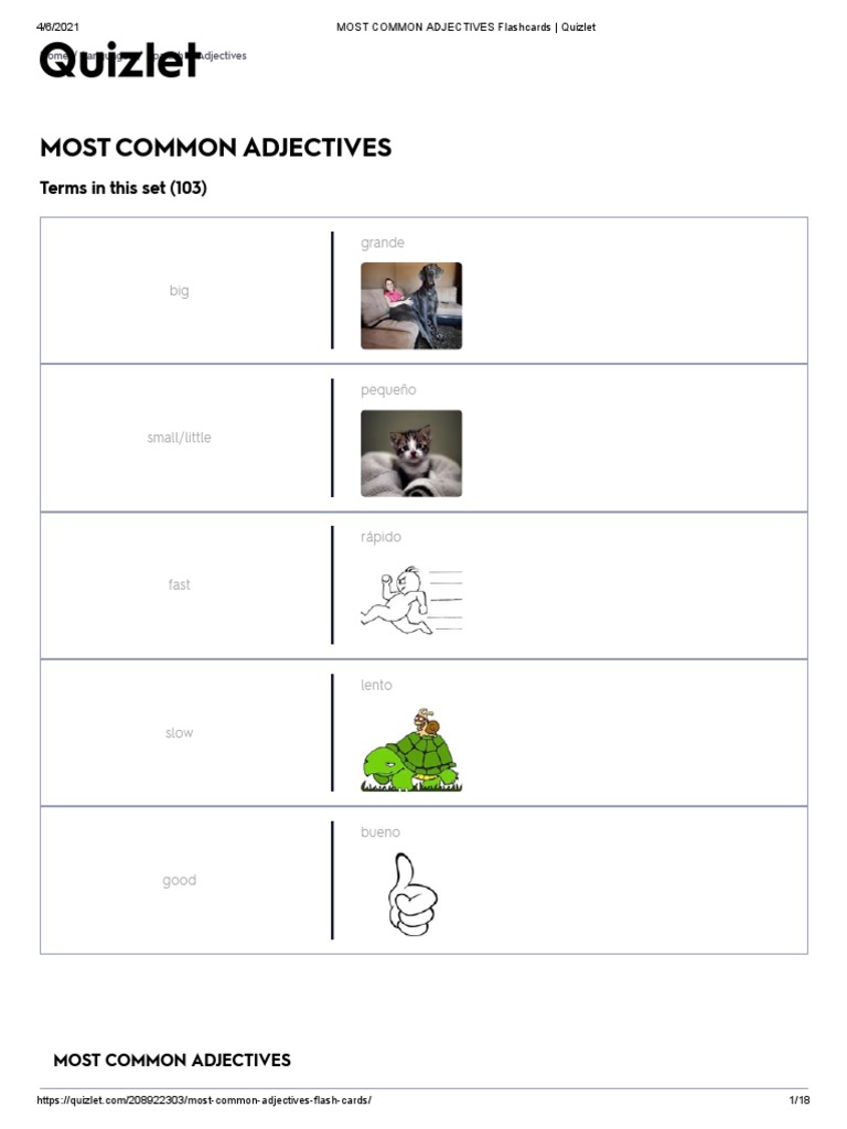 MOST COMMON ADJECTIVES Flashcards - Quizlet | PDF