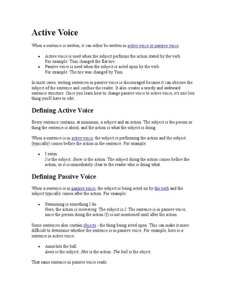 Active Voice PDF Subject (Grammar) Verb