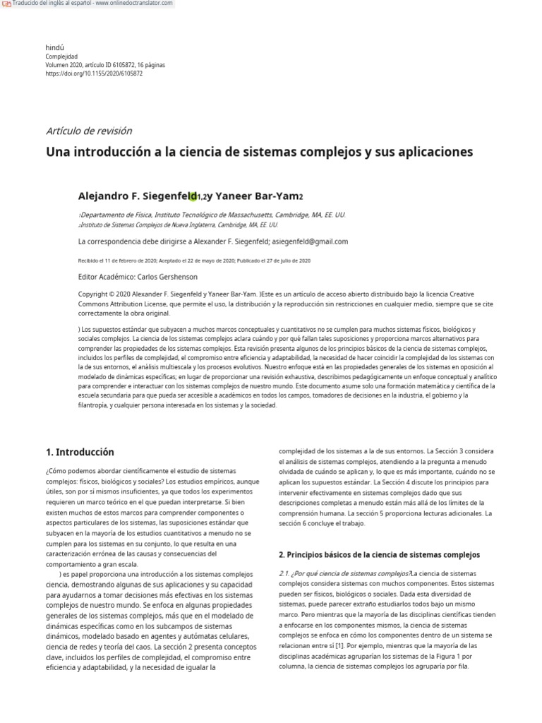 An Introduction To Complex Systems Science and Its - En.es | PDF ...