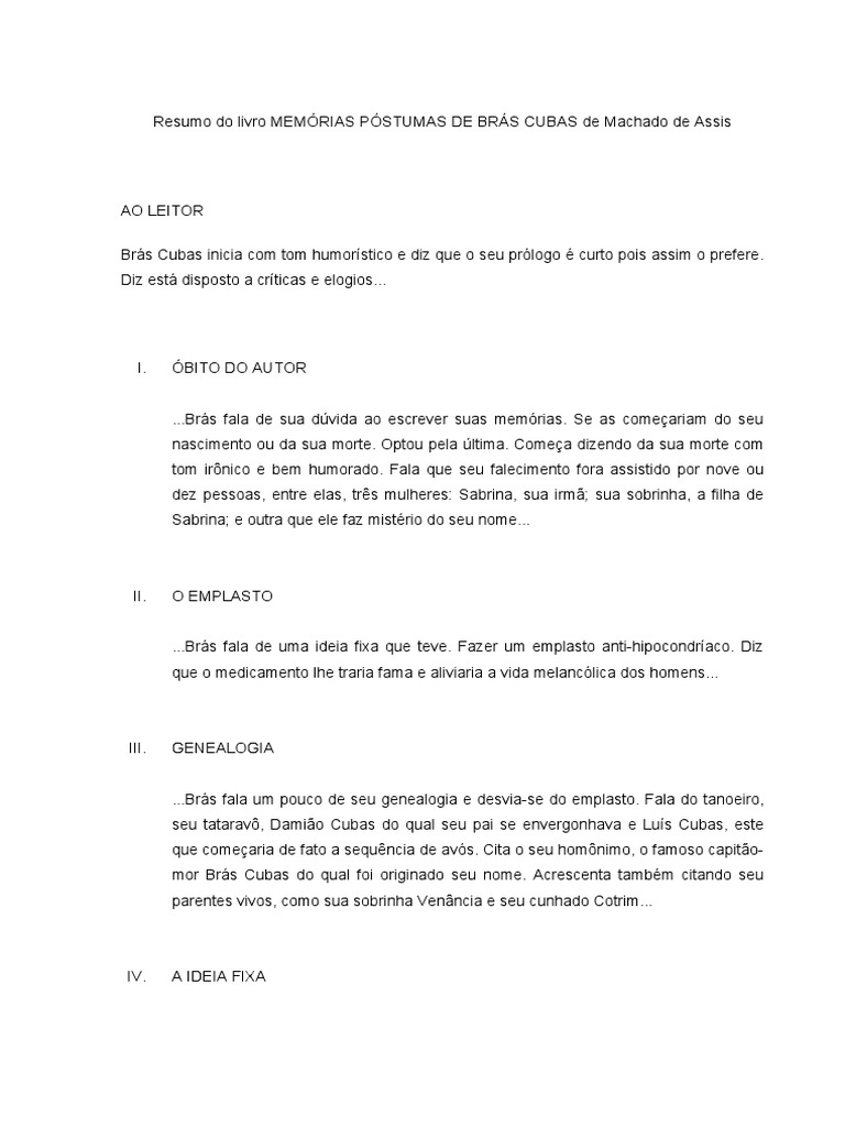 Memórias Póstumas de Brás Cubas Resumo PDF