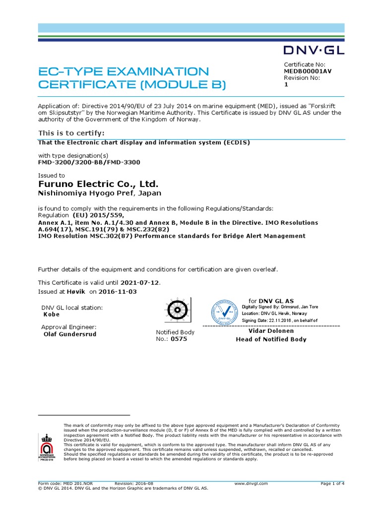 Ecdis type approval cert pdf computer monitor manufactured goods
