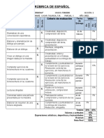 RUBRICA ESPAÑOL I PARCIAL 3ro GRADO