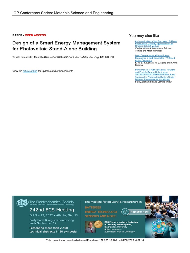 Smart Energy Management for PV Buildings | PDF | Photovoltaics ...