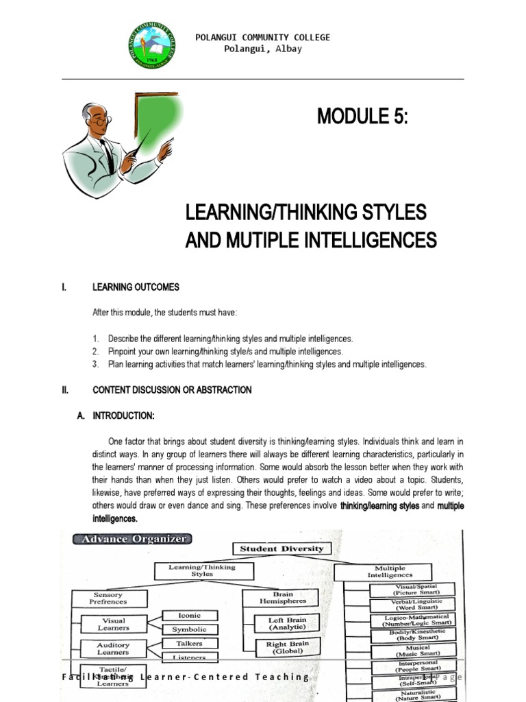 Module5LearningorThinkingStylesandMultipleIntelligences PDF