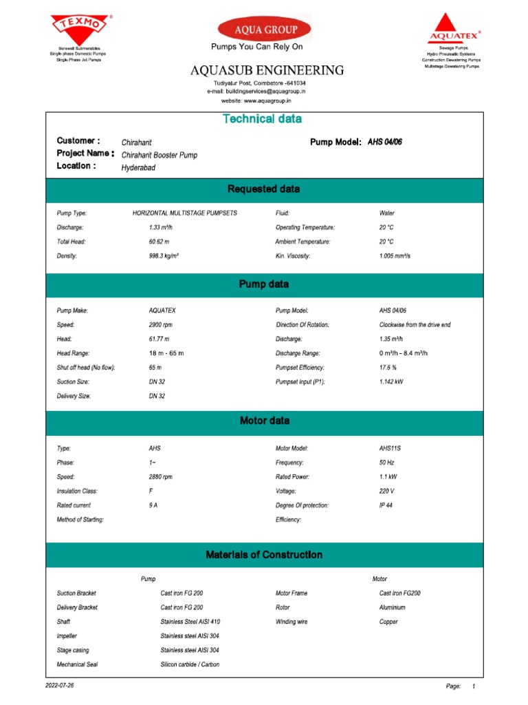 Booster Pump Data | PDF