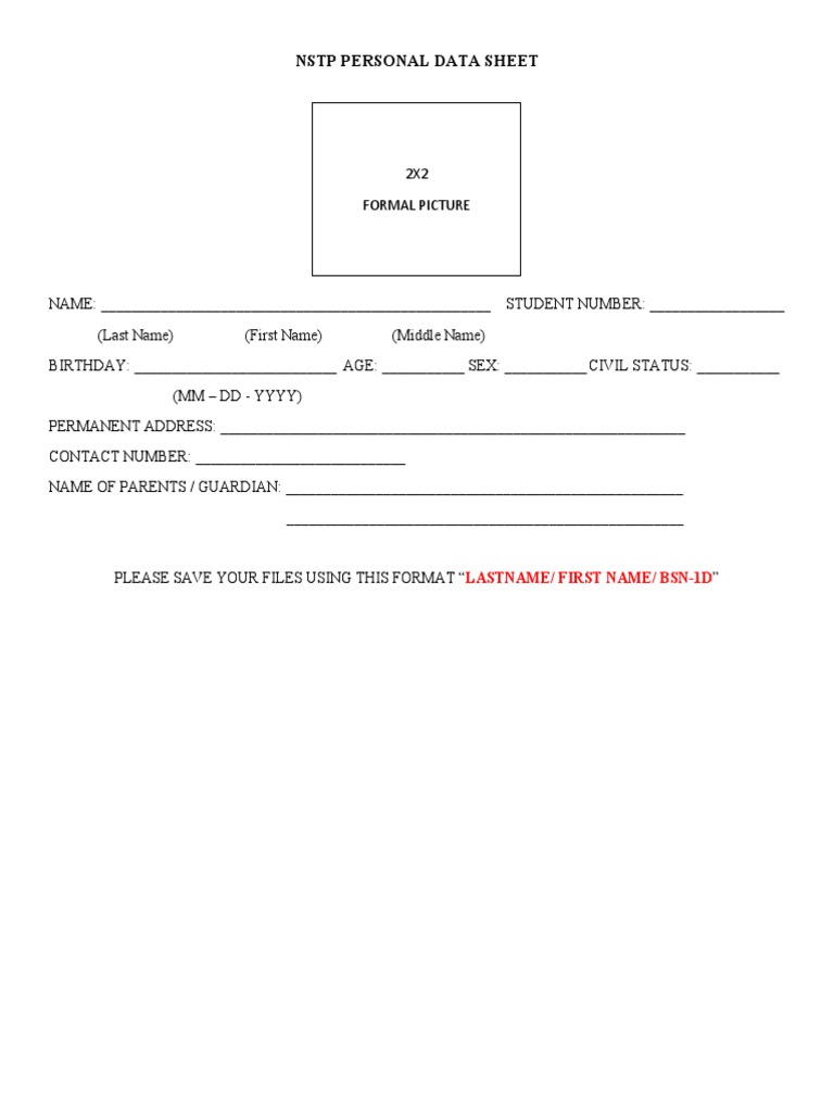 NSTP Personal Data Sheet PDF