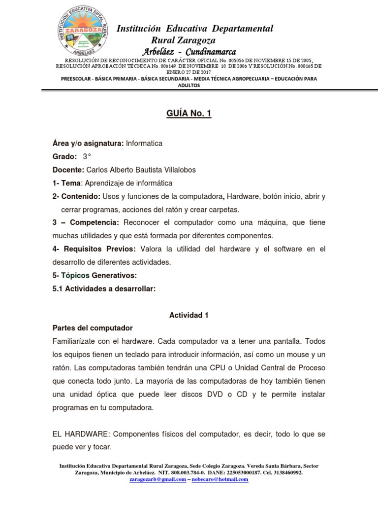 Guia 01 y 02 3° Informática | PDF | Hardware de la computadora ...