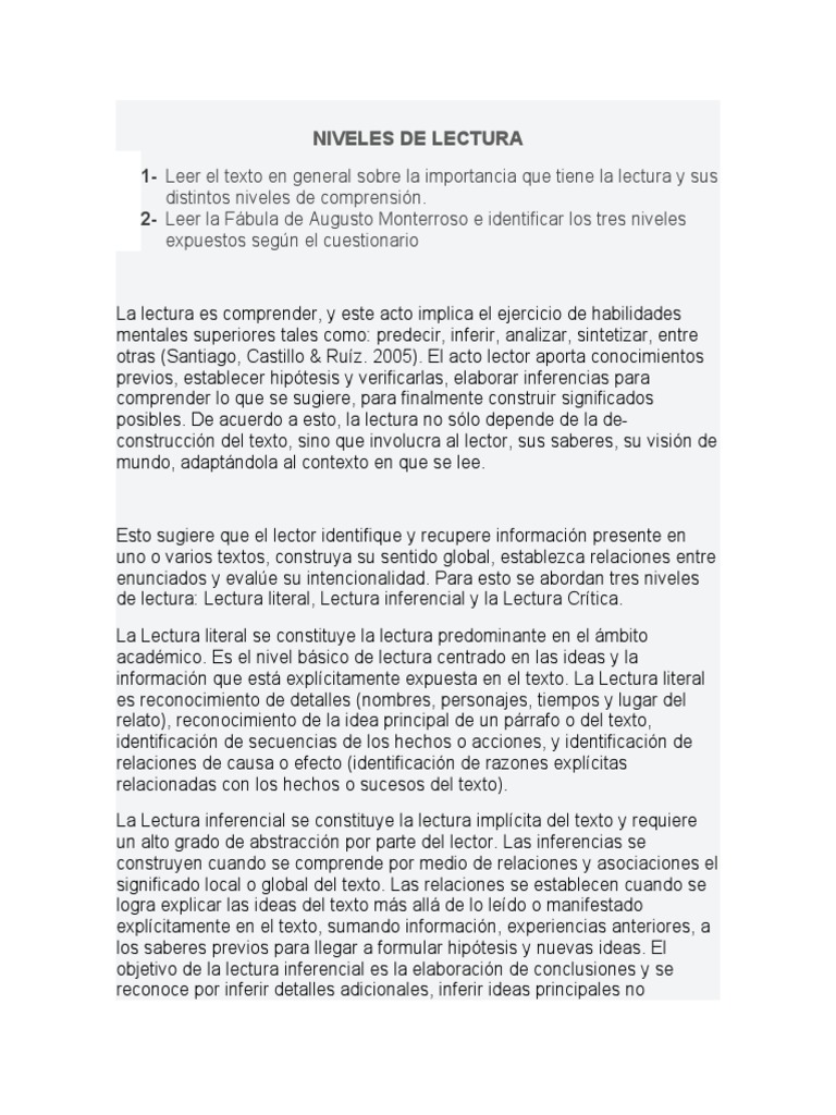 Niveles de Lectura y Comprensión | PDF | Inferencia | Cognición