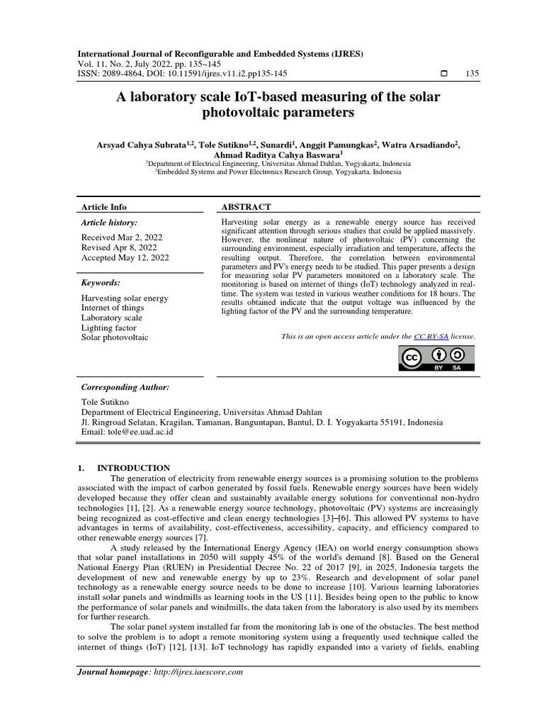 A Laboratory Scale IoT-based Measuring of The Solar Photovoltaic ...