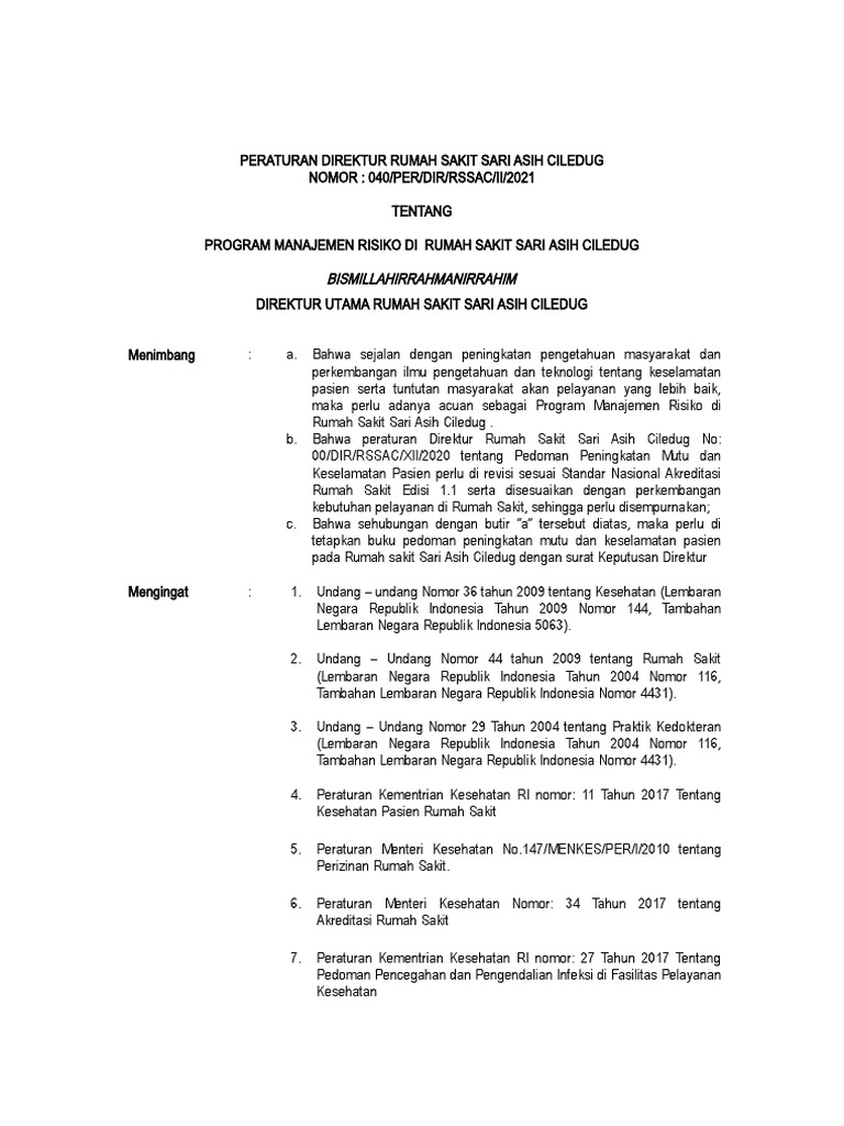 Program Manajemen Risiko Rumah Sakit Pdf