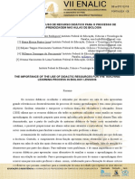 A Importância Do Uso de Recurso Didático para O Processo de Ensino-Aprendizagem Nas Aulas de Biologia