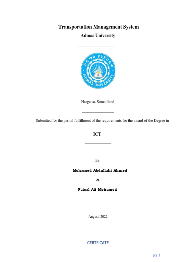 Transportation Management System Admas University PDF Use Case
