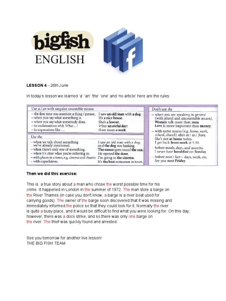 Article Usage and Crime Story Lesson | PDF