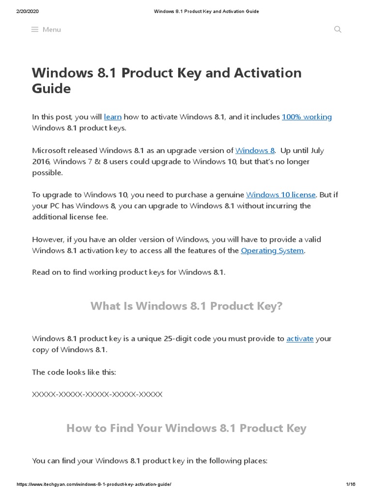 Windows 8.1 Product Key and Activation Guide PDF Windows 8.1