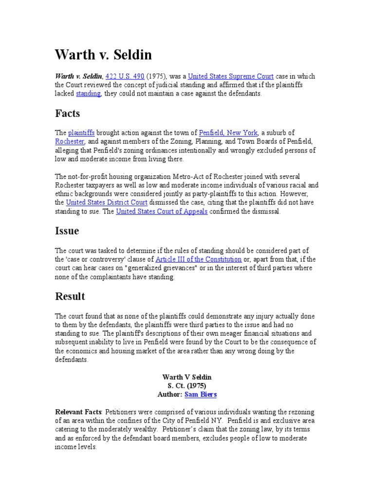 Warth V Seldin PDF Standing (Law) Supreme Court Of The United States