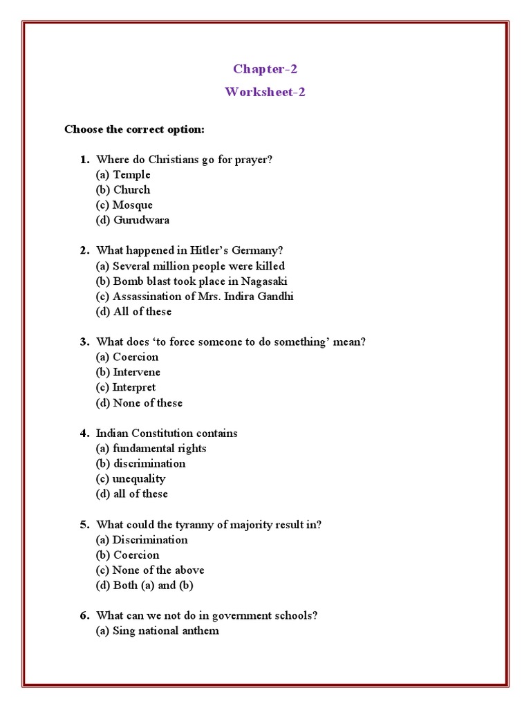 Chapter-2 Worksheet-2 | PDF | Religion & Spirituality