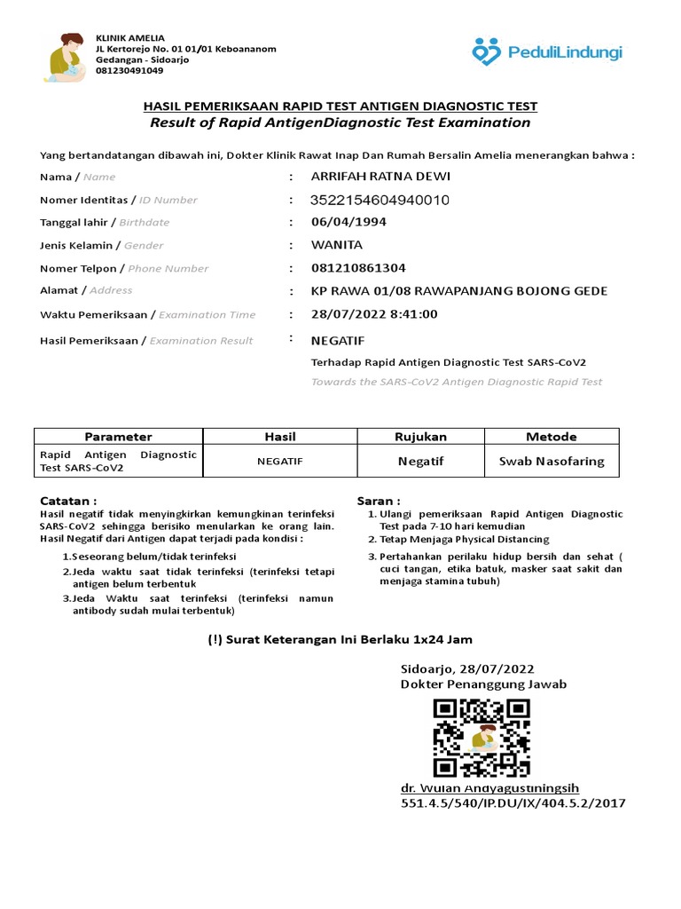 Hasil Rapid Test Antigen Negatif COVID-19 | PDF | Pengembangan Diri ...