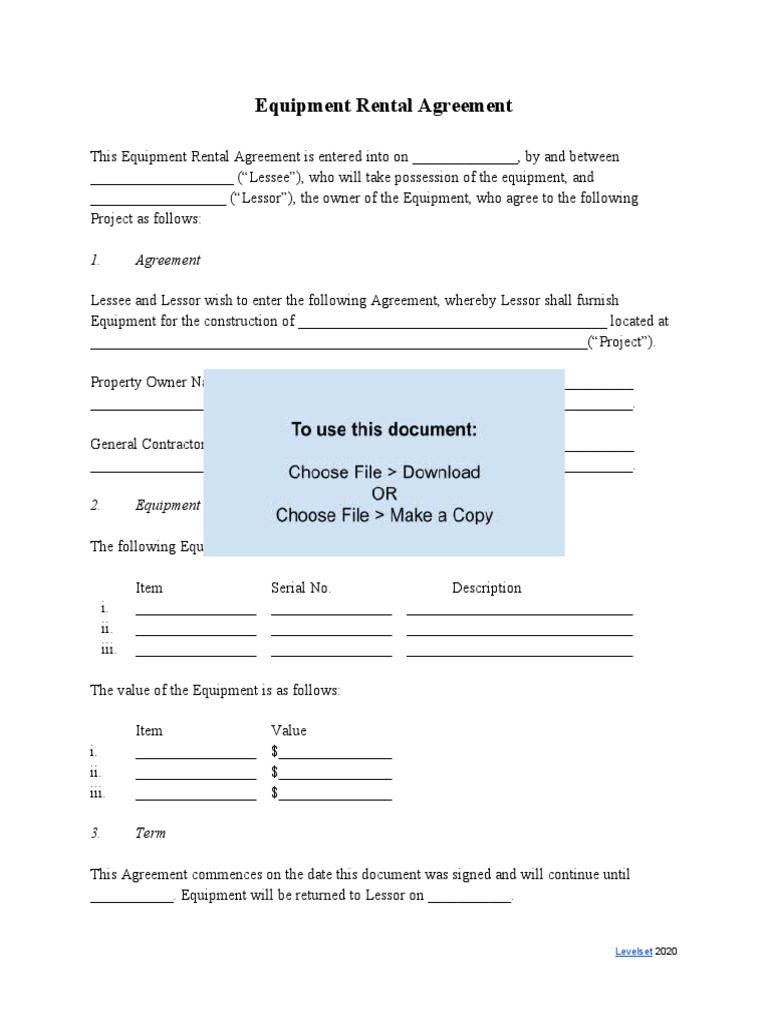Equipment Rental Agreement Template | PDF | Lease | Breach Of Contract