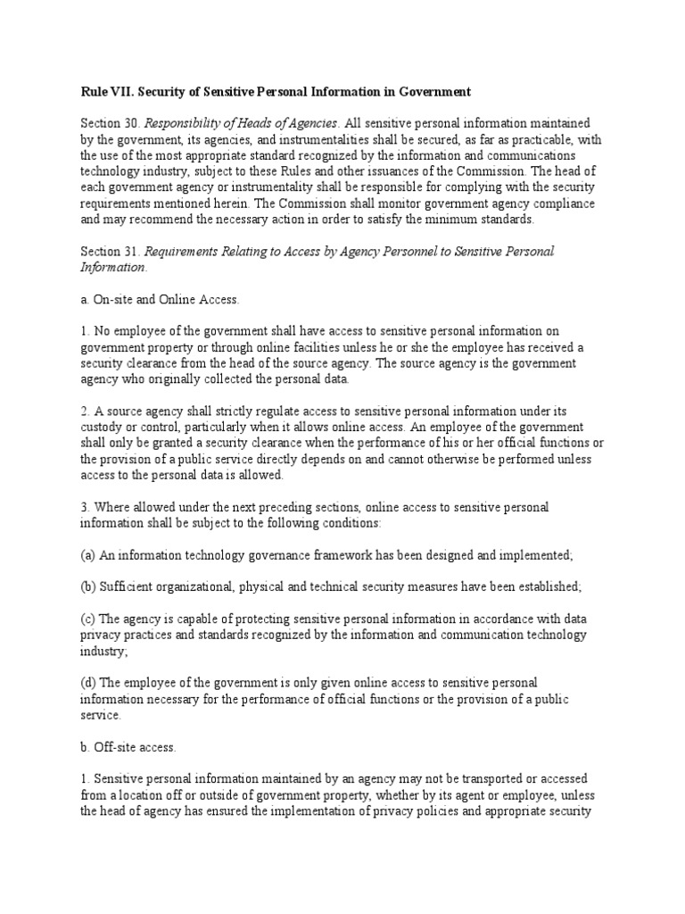 Rule VII. Security of Sensitive Personal Information in Government ...