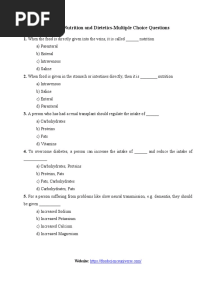Human Nutrition and Dietetics MCQs With Answers Key