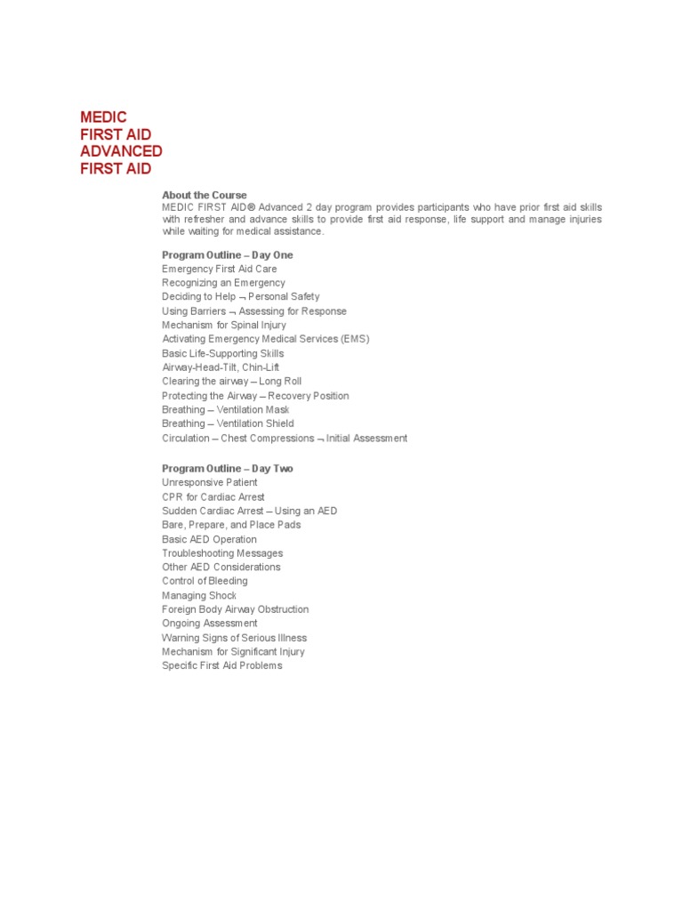 Advanced First Aid Training Course | PDF