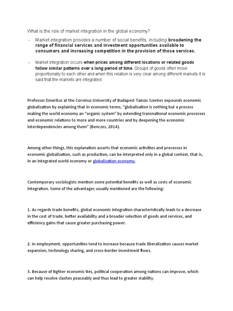 Market Integration's Role in Global Economy | PDF | Globalization ...