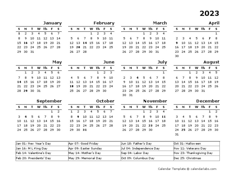 2023-year-calendar-template-us-holidays | PDF | Traditions | Festival