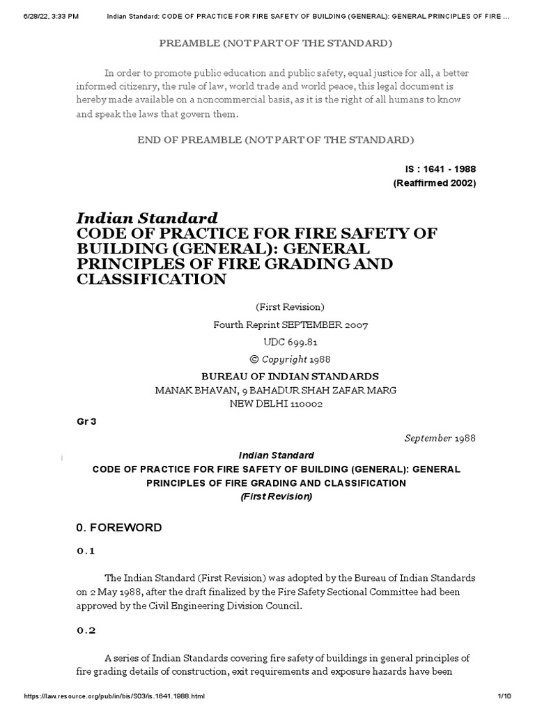 Indian Standard - CODE OF PRACTICE FOR FIRE SAFETY OF BUILDING (GENERAL ...