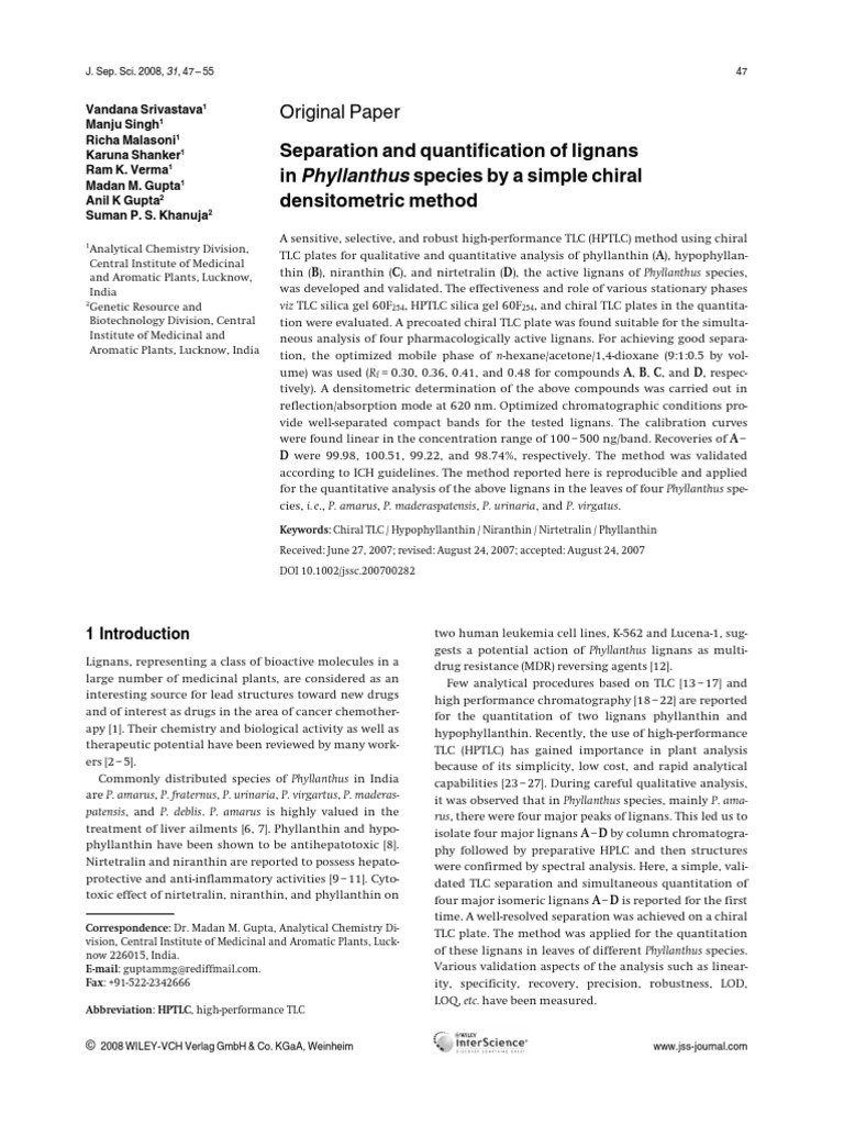 Chiral TLC Method for Lignan Analysis | PDF | Thin Layer Chromatography ...
