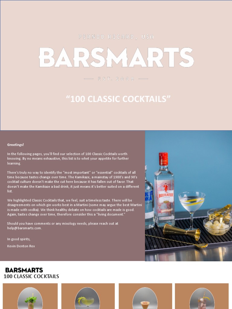100 Classic Cocktails BarSmarts Download Free PDF Martini (Cocktail
