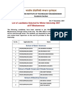 List of Candidates Selected For Winter Internship 2021 at IIT Bhubaneswar
