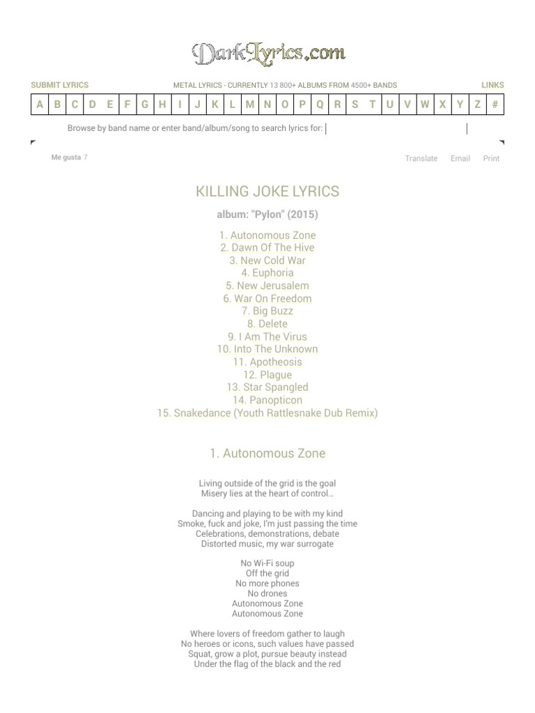 KILLING JOKE LYRICS Pylon (2015) Album PDF