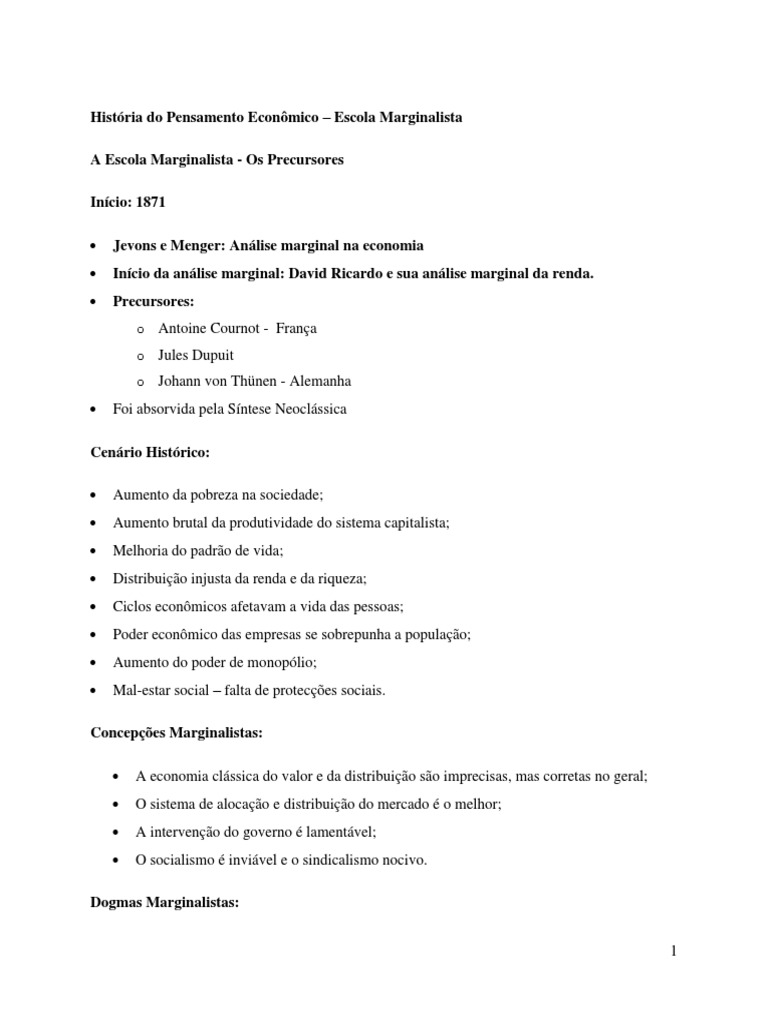 Escola Marginalista na Economia | PDF | Economia | Utilidade